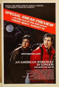 c322 AMERICAN WEREWOLF IN LONDON advance one-sheet movie poster '81 Landis