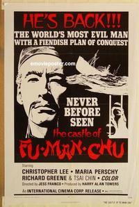 c374 CASTLE OF FU MANCHU one-sheet movie poster '72 Chris Lee, Jess Franco