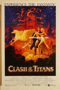 c385 CLASH OF THE TITANS one-sheet movie poster '81 Hildebrandt artwork!