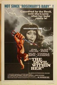 c419 DEVIL WITHIN HER one-sheet movie poster '76 Joan Collins, horror!