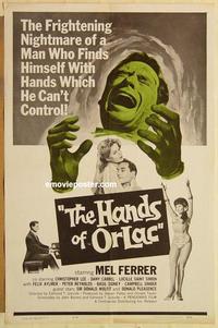 c514 HANDS OF ORLAC one-sheet movie poster '64 Mel Ferrer, Christopher Lee