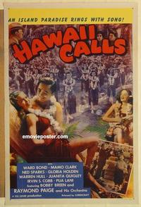 c518 HAWAII CALLS one-sheet movie poster R46 Bobby Breen & tropical babes!
