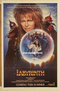 c568 LABYRINTH teaser one-sheet movie poster '86 David Bowie, Connolly