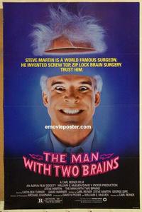 c598 MAN WITH 2 BRAINS one-sheet movie poster '83 Steve Martin, wacky!