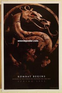 c624 MORTAL KOMBAT teaser one-sheet movie poster '95 Christopher Lambert