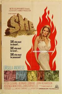 c730 SHE one-sheet movie poster '65 Hammer, Ursula Andress, Cushing