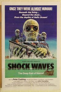 c731 SHOCK WAVES one-sheet movie poster '77 Peter Cushing, cool horror!