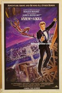 c806 VIEW TO A KILL advance one-sheet movie poster '85 Moore on Eiffel Tower!