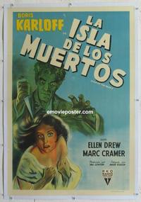 d242 ISLE OF THE DEAD linen Argentinean movie poster '45 Karloff