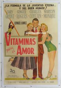 d249 MONKEY BUSINESS linen Argentinean movie poster '52 Monroe