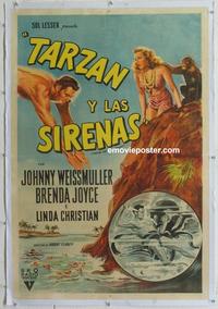 d261 TARZAN & THE MERMAIDS linen Argentinean movie poster '48