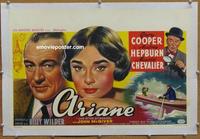 d173 LOVE IN THE AFTERNOON linen Belgian movie poster '57 A. Hepburn