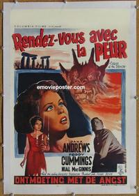 d175 NIGHT OF THE DEMON linen Belgian movie poster '57 Tourneur