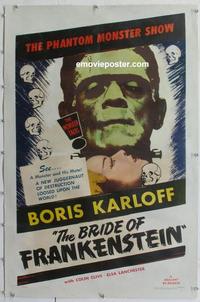 d313 BRIDE OF FRANKENSTEIN linen one-sheet movie poster R53 Boris Karloff