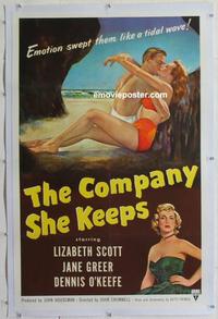 d327 COMPANY SHE KEEPS linen one-sheet movie poster '51 very bad girl!