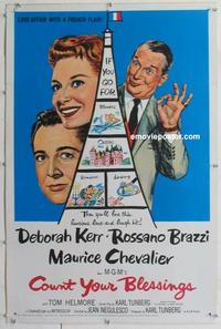 d330 COUNT YOUR BLESSINGS linen one-sheet movie poster '59 Kerr, Brazzi