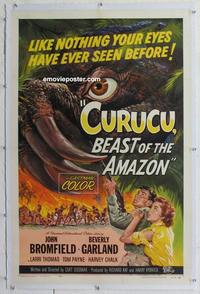 d332 CURUCU BEAST OF THE AMAZON linen one-sheet movie poster '56 Garland