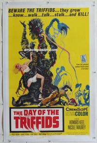d335 DAY OF THE TRIFFIDS linen one-sheet movie poster '62 English sci-fi!