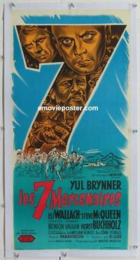 d097 MAGNIFICENT SEVEN linen French movie poster '60 Brynner, McQueen
