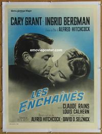 d098 NOTORIOUS linen French movie poster R63 Grant, Ingrid Bergman
