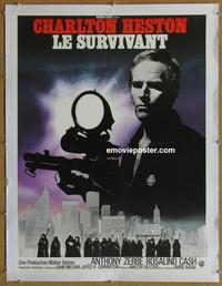 d099 OMEGA MAN linen French movie poster '71 Charlton Heston, zombies!
