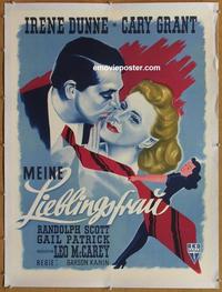 d118 MY FAVORITE WIFE linen German movie poster '52 Cary Grant, Dunne