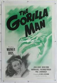 d359 GORILLA MAN linen one-sheet movie poster '42 John Loder, Ruth Ford