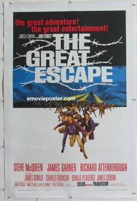 d361 GREAT ESCAPE linen one-sheet movie poster '63 Steve McQueen, Bronson