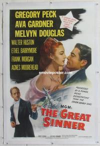 d362 GREAT SINNER linen one-sheet movie poster '49 gambling Gregory Peck!