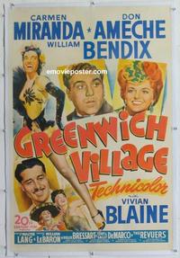 d365 GREENWICH VILLAGE linen one-sheet movie poster '44 Miranda, Ameche