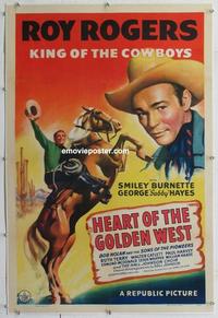 d369 HEART OF THE GOLDEN WEST linen one-sheet movie poster '42 Roy Rogers