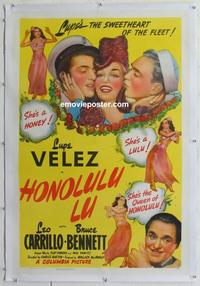 d373 HONOLULU LU linen one-sheet movie poster '41 Lupe Velez, Leo Carrillo