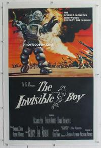 d380 INVISIBLE BOY linen one-sheet movie poster '57 Robby the Robot, sci-fi!