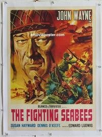d140 FIGHTING SEABEES linen Italian movie poster R60s John Wayne, WWII