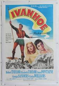 d381 IVANHOE linen one-sheet movie poster '52 Liz Taylor, Joan Fontaine