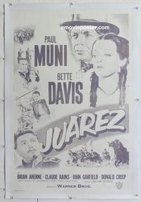 d384 JUAREZ linen one-sheet movie poster R50s Paul Muni, Bette Davis, Aherne
