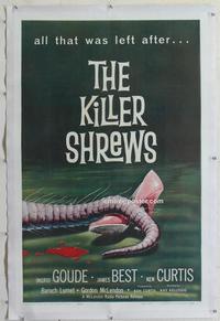 d387 KILLER SHREWS linen one-sheet movie poster '59 classic horror image!