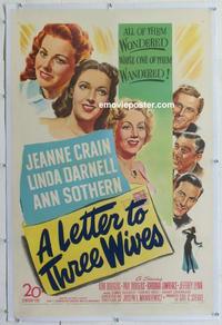 d390 LETTER TO THREE WIVES linen one-sheet movie poster '49 Jeanne Crain