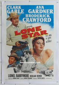 d391 LONE STAR linen one-sheet movie poster '51 Clark Gable, Ava Gardner