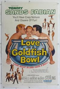 d392 LOVE IN A GOLDFISH BOWL linen one-sheet movie poster '61 Sands, Fabian
