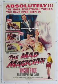 d394 MAD MAGICIAN linen one-sheet movie poster '54 Vincent Price, horror!