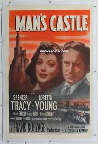 d396 MAN'S CASTLE linen one-sheet movie poster R50 Tracy, Loretta Young