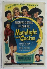 d399 MOONLIGHT & CACTUS linen one-sheet movie poster '44 Andrews Sisters!