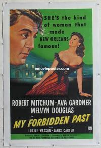 d402 MY FORBIDDEN PAST linen one-sheet movie poster '51 Mitchum, Ava Gardner