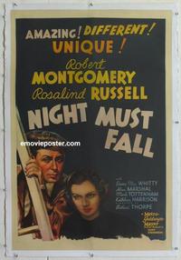 d403 NIGHT MUST FALL linen one-sheet movie poster '37 Montgomery, Russell