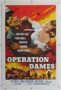 d407 OPERATION DAMES linen one-sheet movie poster '59 WWII, sexy Eve Meyer!