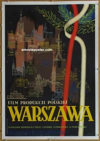 d088 WARSZAWA linen Polish movie poster '54 cool J. Knothe artwork!
