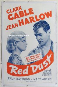 d417 RED DUST linen one-sheet movie poster R63 Clark Gable, Jean Harlow