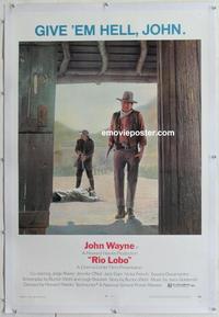 d421 RIO LOBO linen one-sheet movie poster '71 Give 'em Hell, John Wayne!