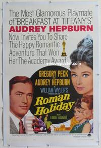 d422 ROMAN HOLIDAY linen one-sheet movie poster R62 Audrey Hepburn, Peck